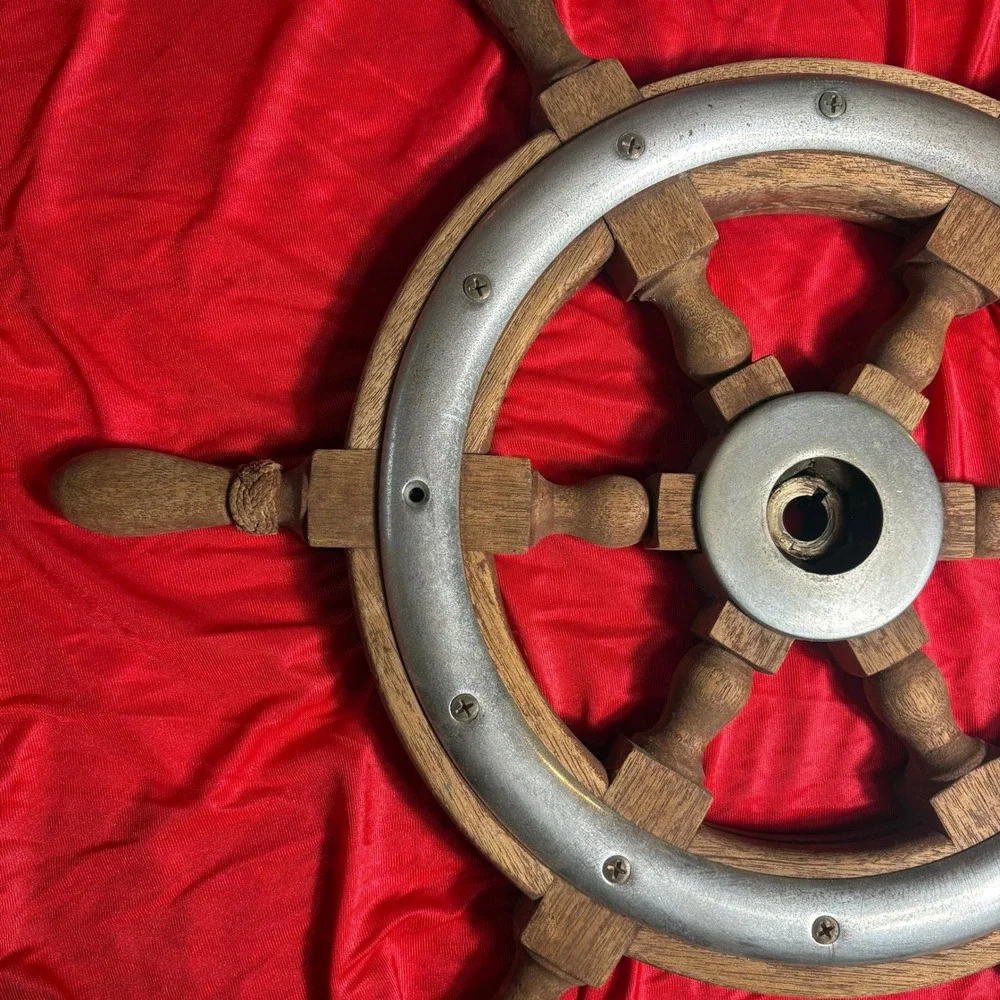 Vtg Wooden Ship Wheel Nautical Maritime Boat Helm Wall Decor 6 Spoke 18 Inch